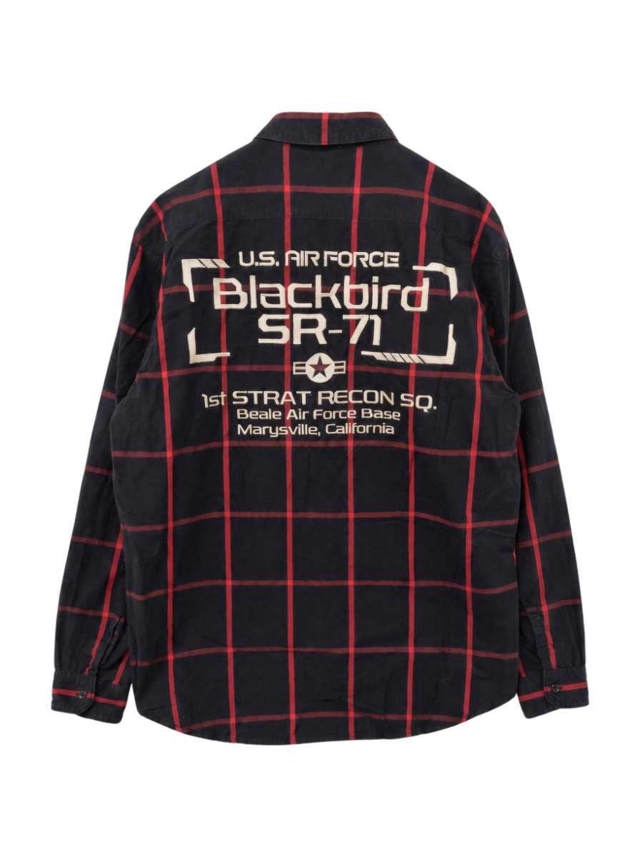 AVIREX / シンプル チェック 刺繍シャツ ブラックバード/EMBROIDERY SHIRT BLACKBIRD