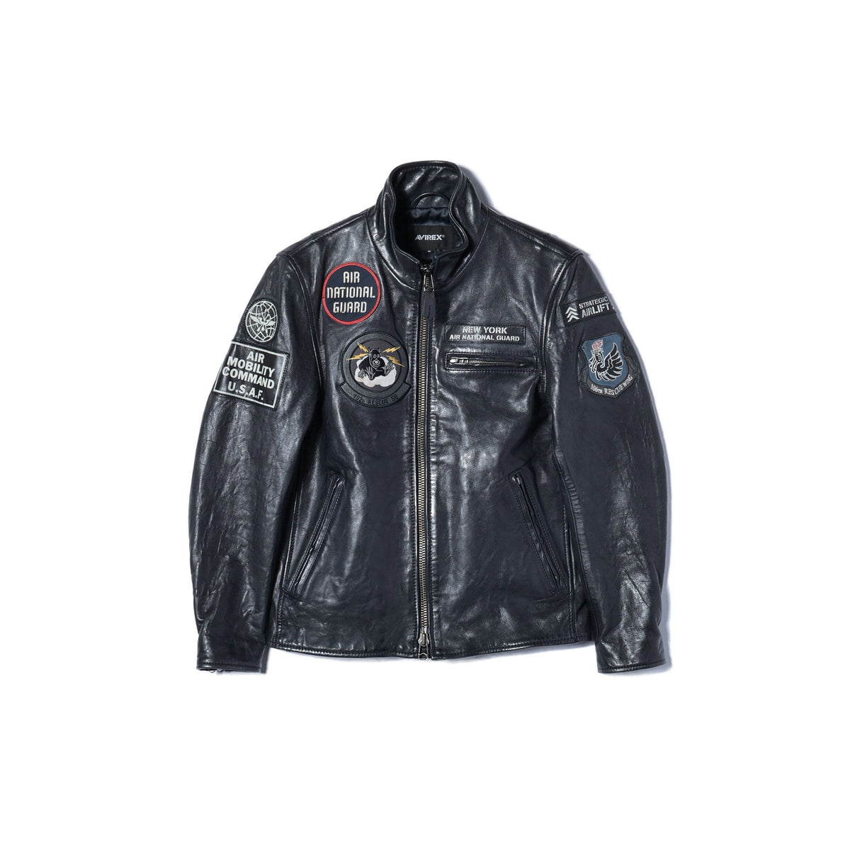 AVIREX / AGED LEATHER STAND ZIP RIDERS JACKET A.N.G. / M / ネイビー