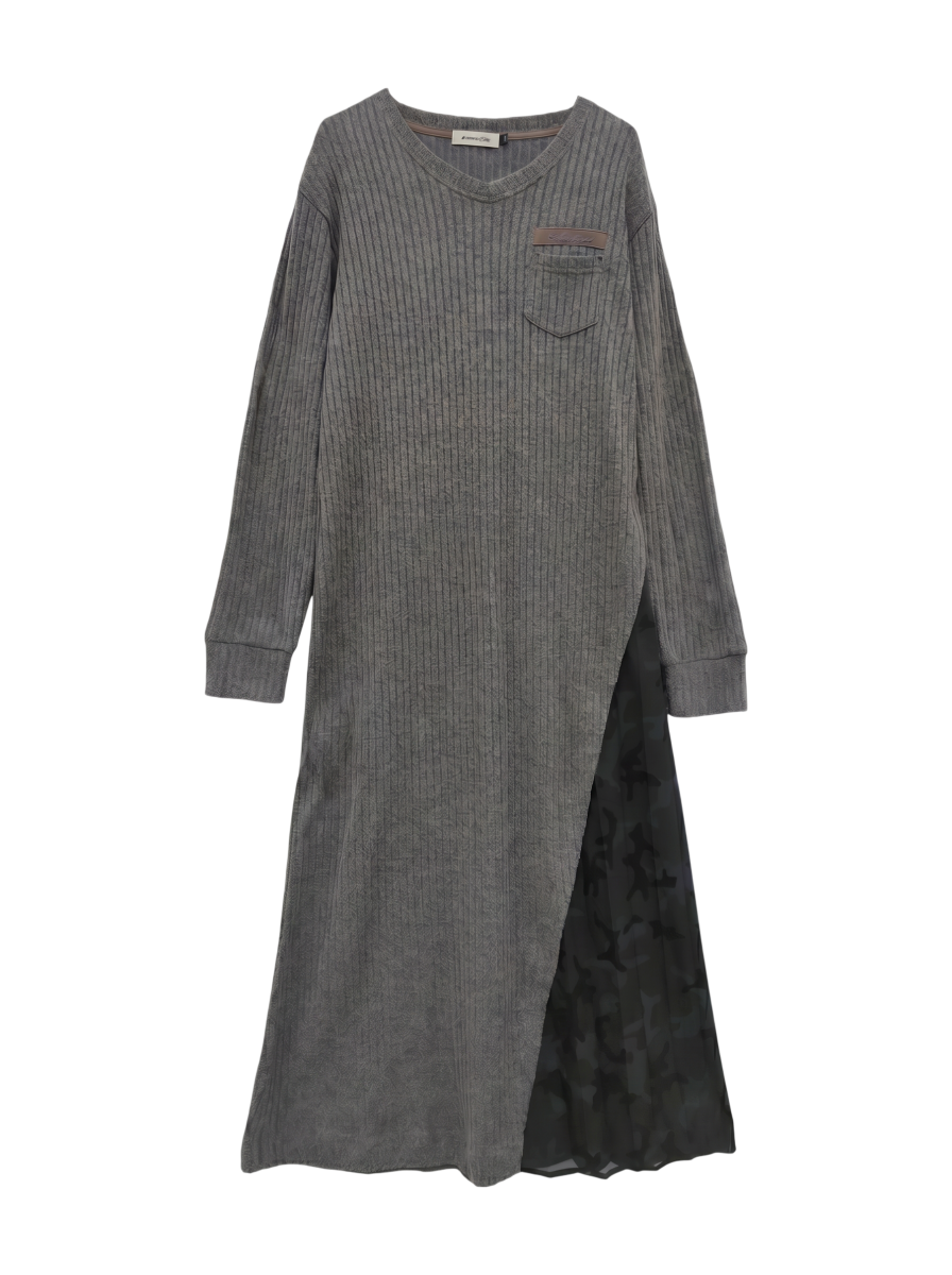AVIREX / リブニットライククロス プリーツワンピースドレス/ RIB KNIT LIKE CLOTH/PLEATED ONE PIECE DRESS