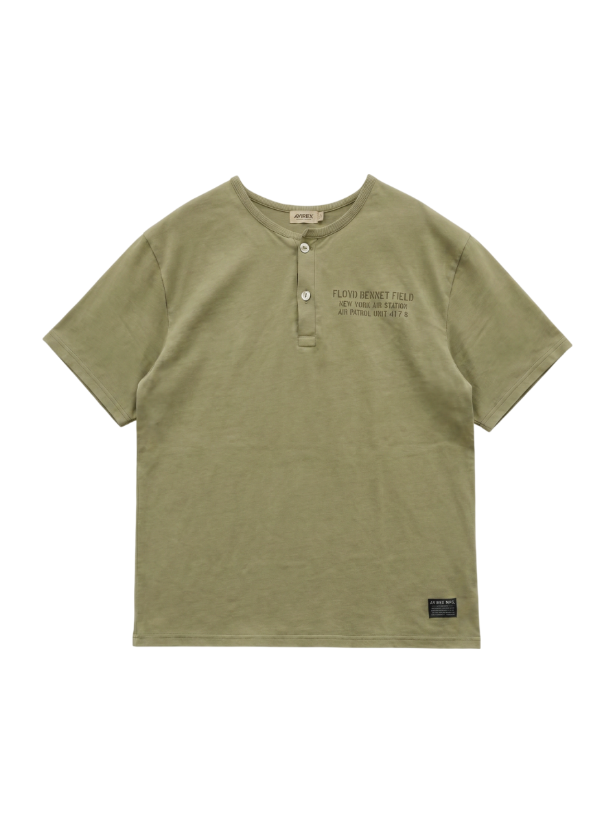 AVIREX / オーバーダイド ヘンリーネック フラッグ Tシャツ/OVER DYED HENLY NECK FLAG T-SHIRT