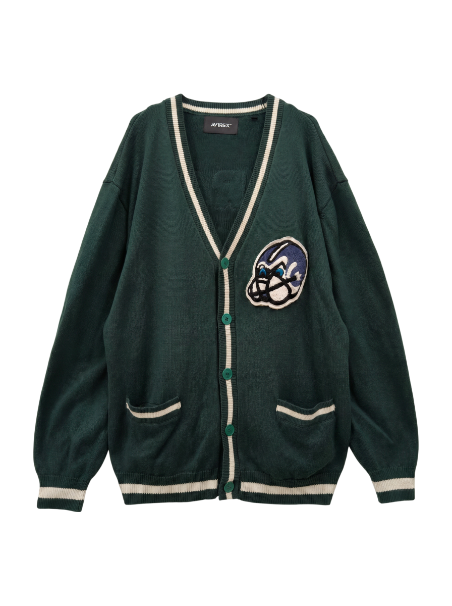 AVIREX / LETTERED CHENILLE PATCH KNIT CARDIGAN / レタード シェニール パッチ ニット カーディガン