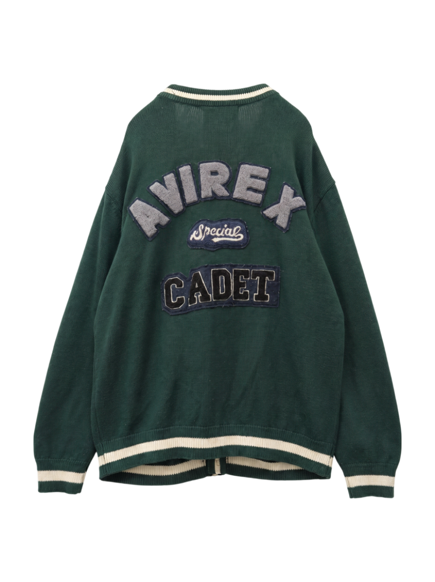 AVIREX / LETTERED CHENILLE PATCH KNIT CARDIGAN / レタード シェニール パッチ ニット カーディガン