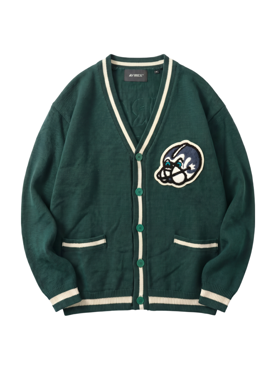 AVIREX / LETTERED CHENILLE PATCH KNIT CARDIGAN / レタード シェニール パッチ ニット カーディガン