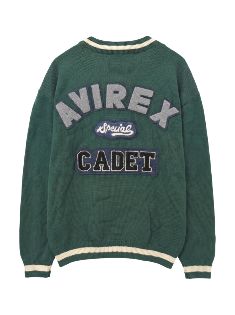 AVIREX / LETTERED CHENILLE PATCH KNIT CARDIGAN / レタード シェニール パッチ ニット カーディガン