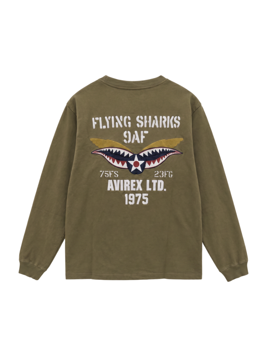 AVIREX / 《WEB&DEPOT限定》EMBROIDERY L/S T-SHIRT FLYING SHARKS/エンブロイダリー フライングシャーク