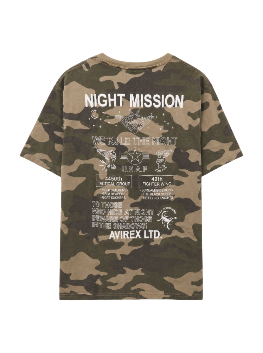 AVIREX / 刺繍Tシャツ ナイトミッション/EMBROIDERED T-SHIRT NIGHT MISSION F-117A